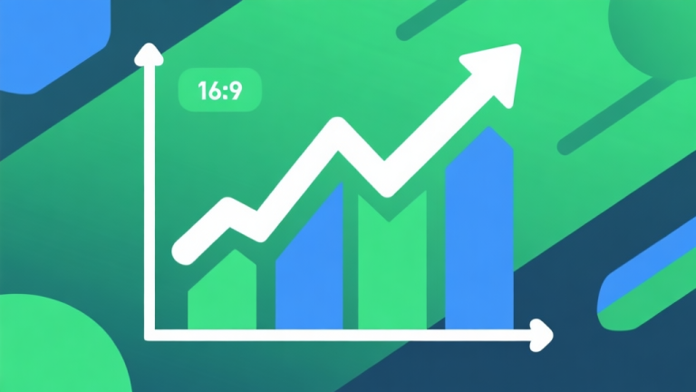 自动生成图片: Upward trending graph with simple geometric elements, green and blue color palette, clean business infographic style, minimal design, representing game growth trend high quality illustration, detailed, 16:9