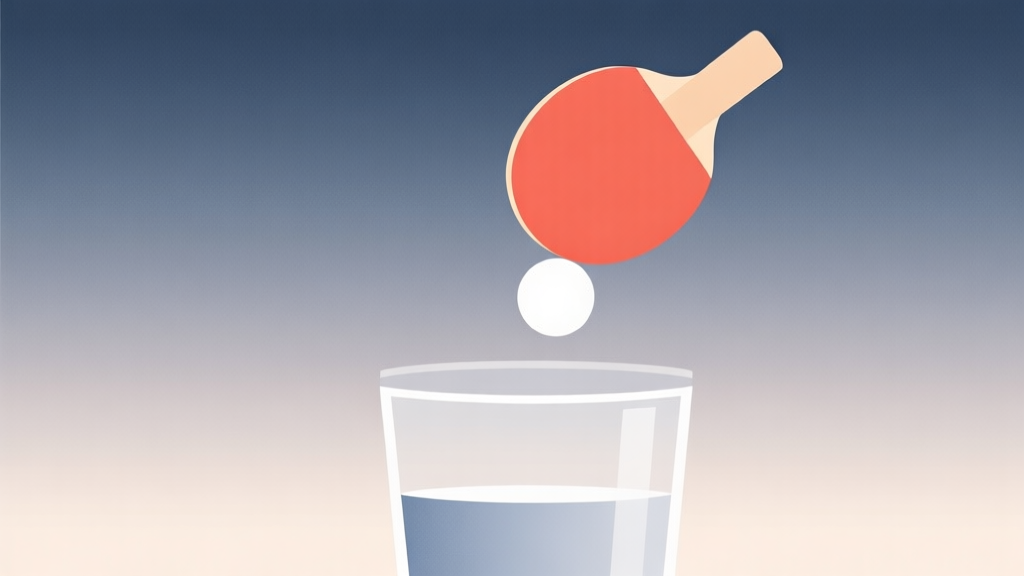 Simple geometric illustration of a ping pong ball dropping into a glass, minimalist style, soft gradient background, clean lines, professional diagram style high quality illustration, detailed, 16:9