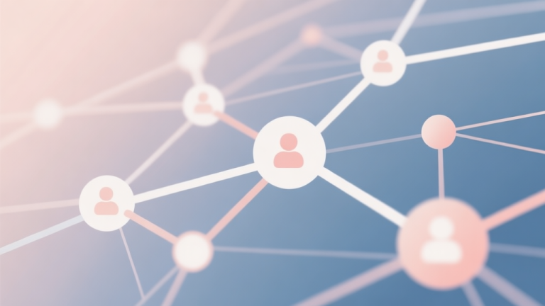 自动生成图片: Abstract network nodes connected by lines, soft color scheme, clean minimal illustration, modern digital concept representing social connection high quality illustration, detailed, 16:9