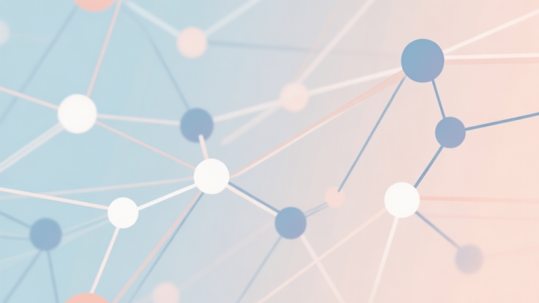 自动生成图片: Abstract network nodes connected by lines, soft color scheme, clean minimal illustration, modern digital concept showing community and trends high quality illustration, detailed, 16:9
