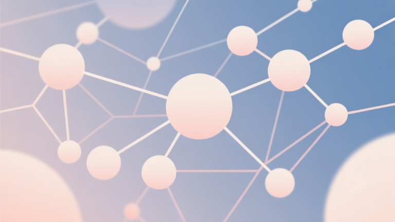 自动生成图片: Abstract network nodes connected by lines, soft color scheme, clean minimal illustration, modern digital concept representing community and connection high quality illustration, detailed, 16:9