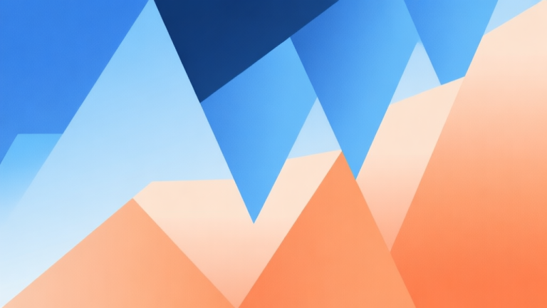 自动生成图片: Abstract geometric composition with overlapping shapes in soft blue and orange gradients, representing shifting trends and community focus, modern minimal style, professional digital market illustration high quality illustration, detailed, 16:9