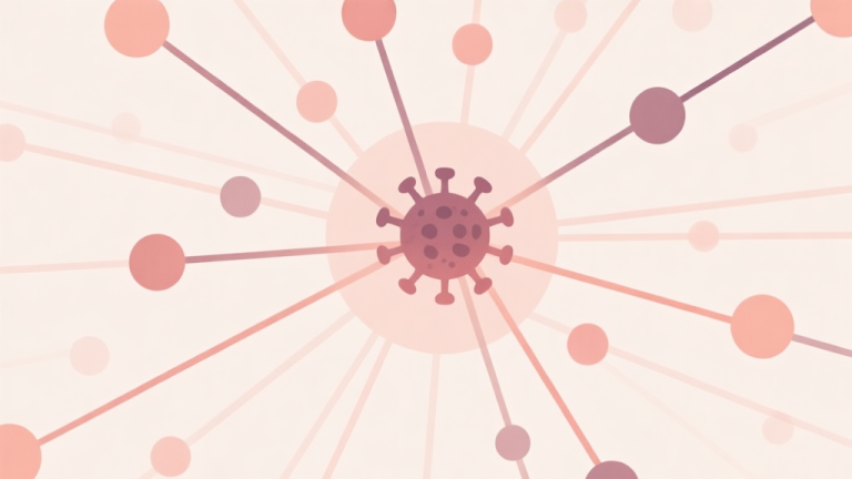 自动生成图片: A minimalist abstract illustration showing a network of nodes and lines spreading outwards from a central point, representing viral spread, in soft pastel colors and clean geometric shapes high quality illustration, detailed, 16:9