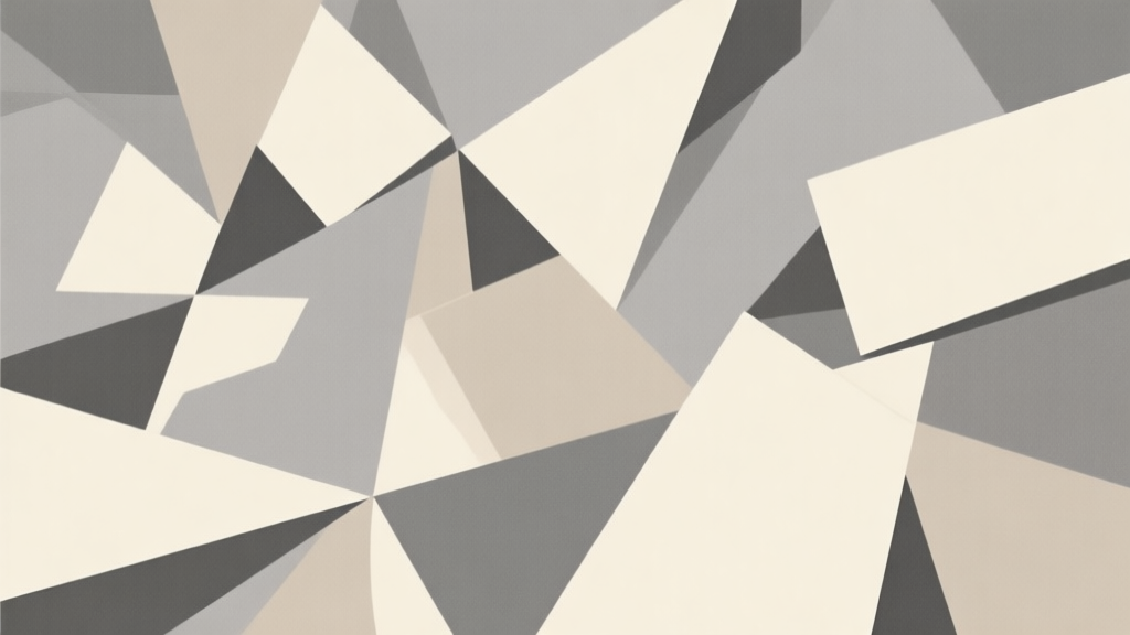 Abstract geometric composition with overlapping shapes in disarray, muted grey and beige color scheme, clean minimal style, illustrating a state of stagnation and clutter high quality illustration, detailed, 16:9