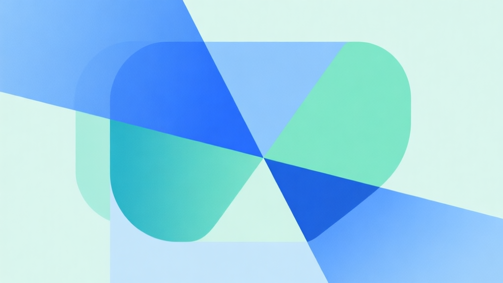 Abstract geometric composition with overlapping shapes in blue and green, soft pastel colors, modern minimal style, professional digital platform concept illustration high quality illustration, detailed, 16:9