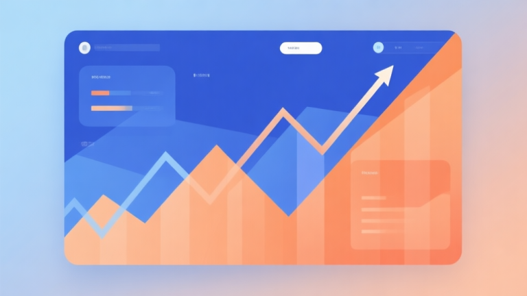 自动生成图片: Minimalist business dashboard with abstract data visualization showing upward trend lines, soft gradient background in blue and orange, professional color scheme, clean geometric shapes representing growth and popularity high quality illustration, detailed, 16:9