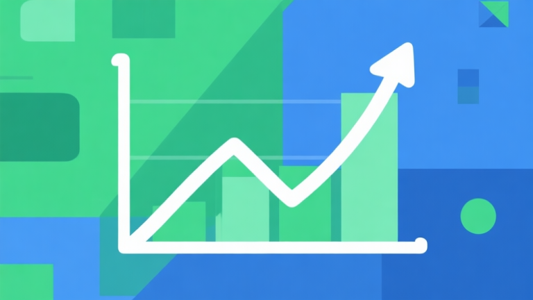 自动生成图片: Upward trending graph with simple geometric elements, green and blue color palette, clean business infographic style, minimal design, showing exponential growth curve high quality illustration, detailed, 16:9