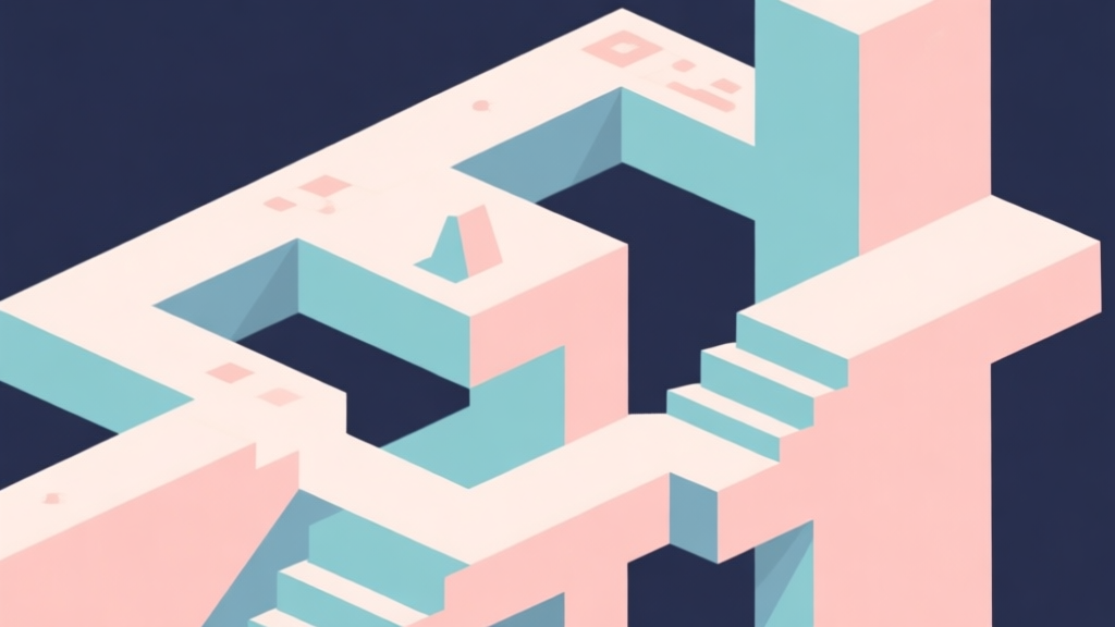 Abstract geometric composition with overlapping shapes representing game levels, soft pastel colors, modern minimal style, professional gaming trend concept illustration high quality illustration, detailed, 16:9