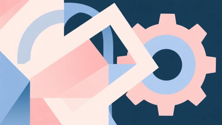 自动生成图片: Abstract geometric composition with overlapping shapes, soft pastel colors, modern minimal style, professional business concept illustration of psychology and mechanics high quality illustration, detailed, 16:9