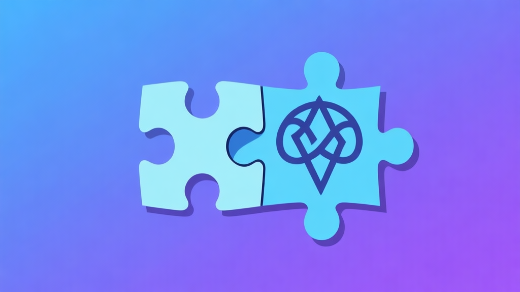 Simple puzzle pieces connecting together to partially reveal a hidden map or mysterious symbol, gradient blue and purple background, clean flat design, minimalist style, sense of discovery high quality illustration, detailed, 16:9