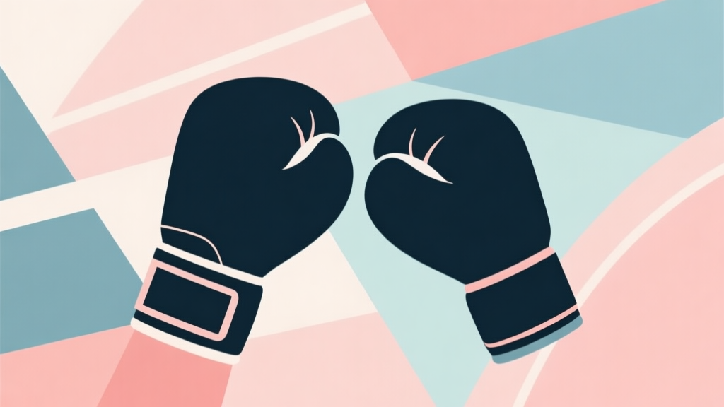 Abstract geometric composition with overlapping shapes in boxing glove silhouettes, soft pastel colors, modern minimal style, professional sports concept illustration high quality illustration, detailed, 16:9