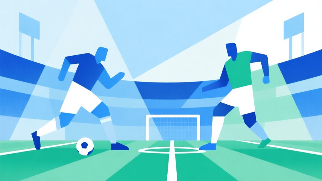 Abstract geometric composition with overlapping shapes representing community and competition, soft blue and green color scheme, modern minimal style, professional sports concept illustration high quality illustration, detailed, 16:9