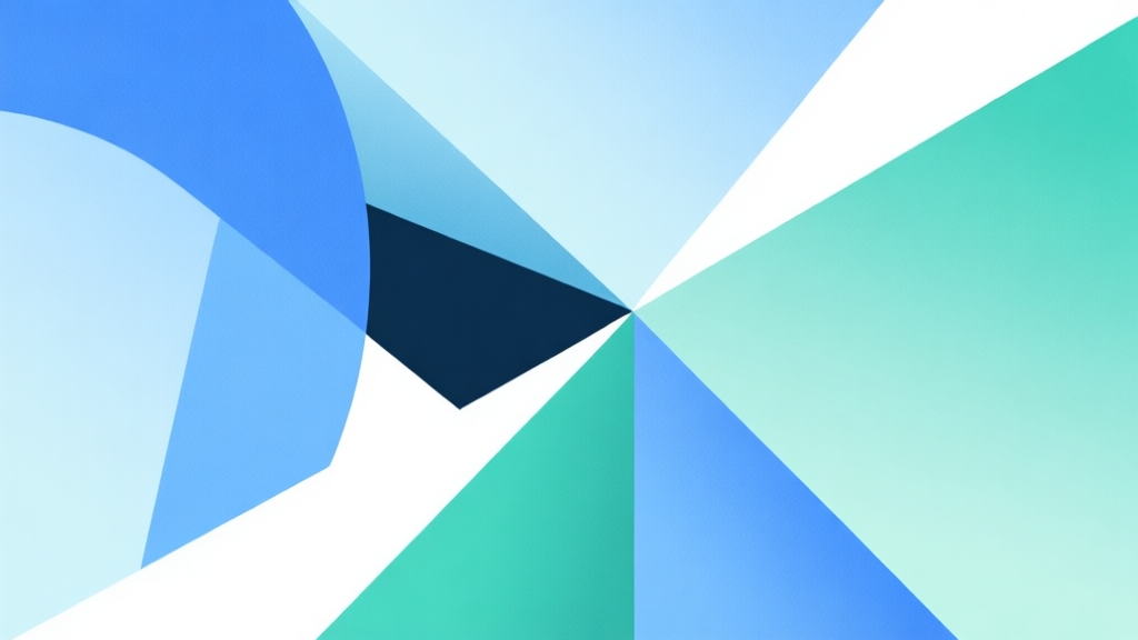Abstract geometric composition with overlapping shapes in soft blues and greens, representing misaligned strategy, clean minimal style, professional concept illustration high quality illustration, detailed, 16:9