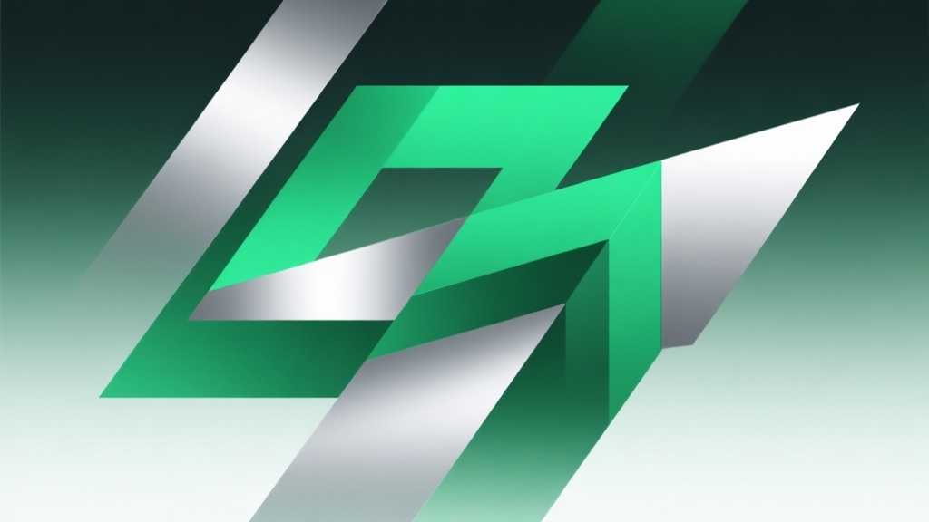 Abstract geometric composition with overlapping shapes in racing green and silver, soft gradient background, clean minimal style, professional gaming concept illustration high quality illustration, detailed, 16:9