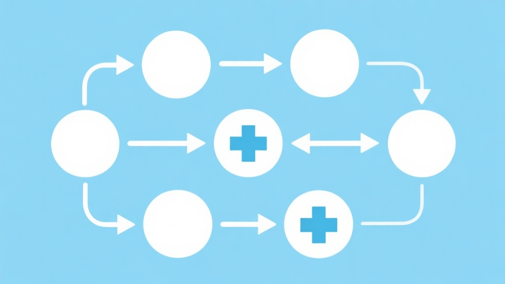 Simple flowchart illustration with connected circles and arrows in a medical theme, light blue and white color scheme, clean minimal design, showing patient triage decision paths high quality illustration, detailed, 16:9
