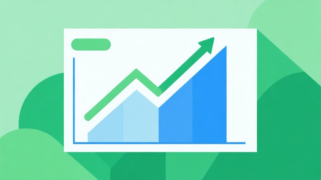 Upward trending graph with simple geometric elements, green and blue color palette, clean business infographic style, minimal design, representing growth trend high quality illustration, detailed, 16:9