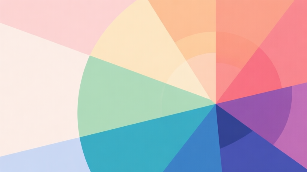 Abstract geometric composition with overlapping shapes in a harmonious color wheel, soft pastel colors blending into each other, modern minimal style, professional design concept illustration high quality illustration, detailed, 16:9