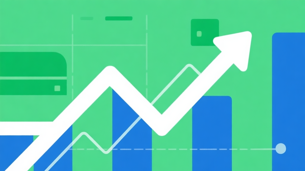 Upward trending graph with simple geometric elements, green and blue color palette, clean business infographic style, minimal design, representing growth of simulation games high quality illustration, detailed, 16:9