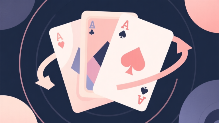 自动生成图片: Abstract geometric composition with overlapping cards and circular arrows, soft pastel colors, modern minimal style, professional game concept illustration high quality illustration, detailed, 16:9