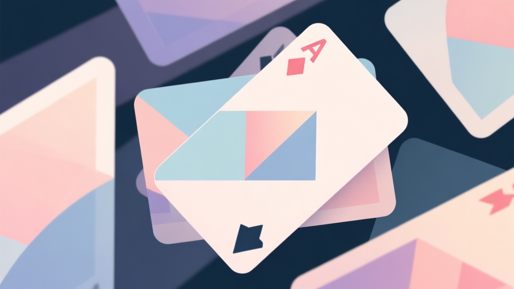 Abstract geometric composition with overlapping shapes in card-like forms, soft pastel colors, modern minimal style, professional game concept illustration high quality illustration, detailed, 16:9