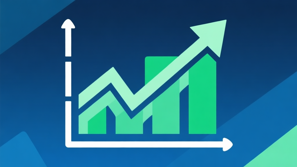 Upward trending graph with simple geometric elements, green and blue color palette, clean business infographic style, minimal design, representing game market growth high quality illustration, detailed, 16:9