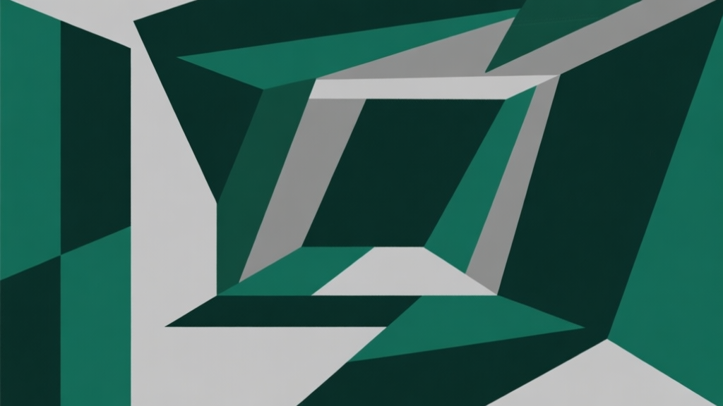 Abstract geometric composition with overlapping shapes in dark green and grey tones, clean minimal style, representing danger and strategy in a confined space high quality illustration, detailed, 16:9