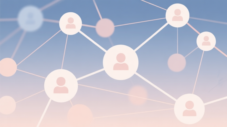 自动生成图片: Abstract network nodes connected by lines, soft color scheme, clean minimal illustration, modern digital concept of social connection and interaction high quality illustration, detailed, 16:9