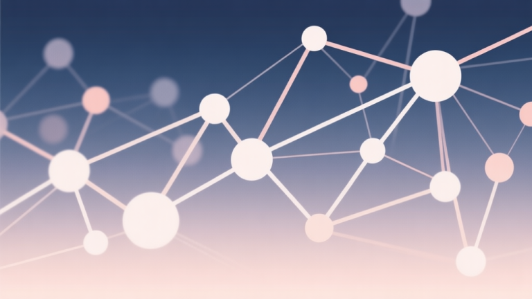 自动生成图片: Abstract network nodes connected by lines, soft color scheme, clean minimal illustration, modern digital concept, representing social connections and trends high quality illustration, detailed, 16:9