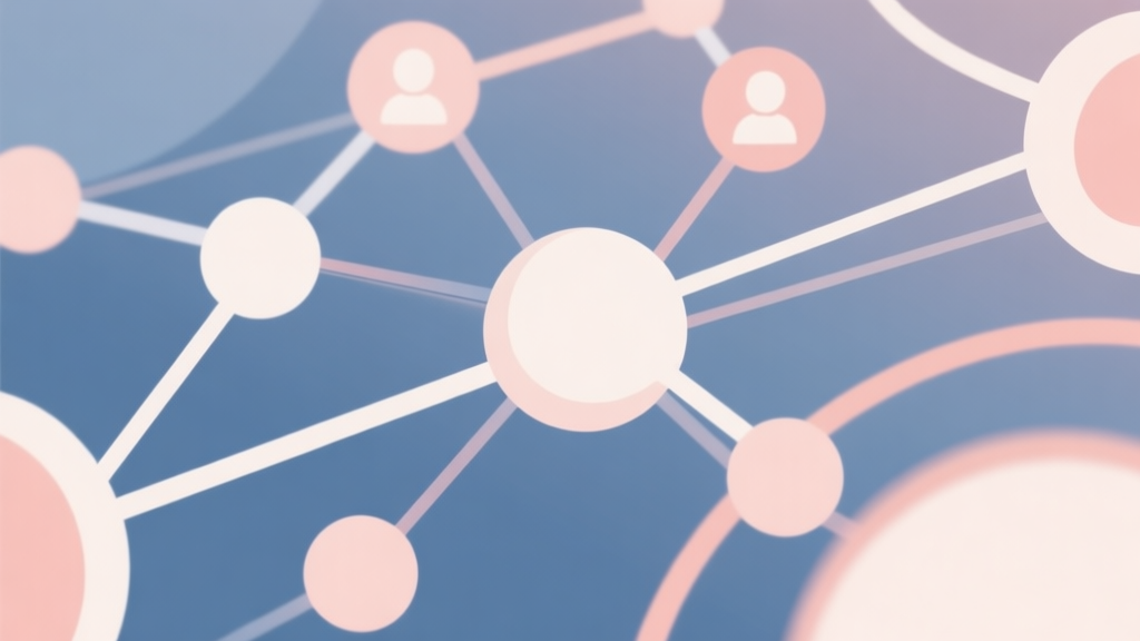 Abstract network nodes connected by lines, soft color scheme, clean minimal illustration, modern digital concept of social interaction and community high quality illustration, detailed, 16:9