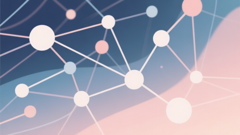 自动生成图片: Abstract network nodes connected by lines, soft color scheme, clean minimal illustration, modern digital concept representing social connections and party trends high quality illustration, detailed, 16:9