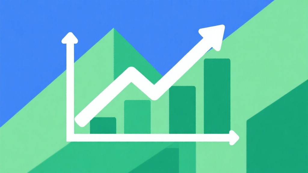Upward trending graph with simple geometric elements, green and blue color palette, clean business infographic style, minimal design, representing game popularity growth high quality illustration, detailed, 16:9
