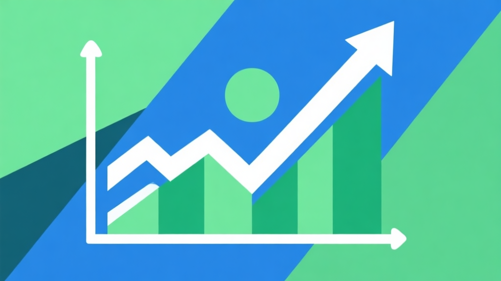 Upward trending graph with simple geometric elements, green and blue color palette, clean business infographic style, minimal design, representing market growth high quality illustration, detailed, 16:9