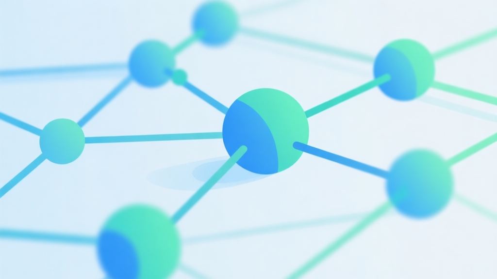 Abstract network nodes connected by lines, soft blue and green color scheme, clean minimal illustration, modern digital teamwork concept high quality illustration, detailed, 16:9