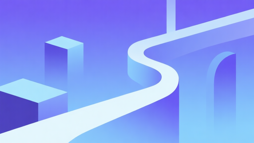 Abstract geometric composition showing a smooth flowing line weaving between obstacles, soft gradient background of blue and purple, clean minimalist style, representing the concept of 'flow' in gameplay high quality illustration, detailed, 16:9