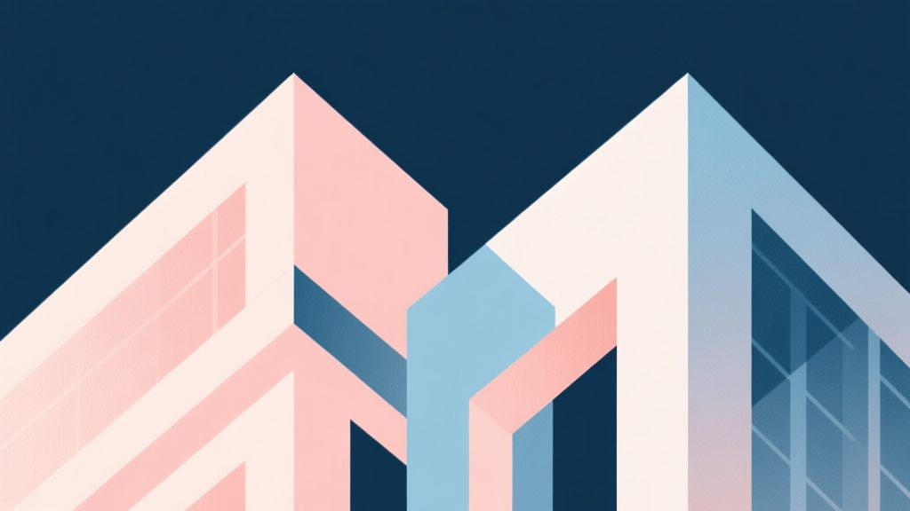 Abstract geometric composition with overlapping shapes representing two different structures, soft pastel colors, modern minimal style, professional business concept illustration of comparison high quality illustration, detailed, 16:9
