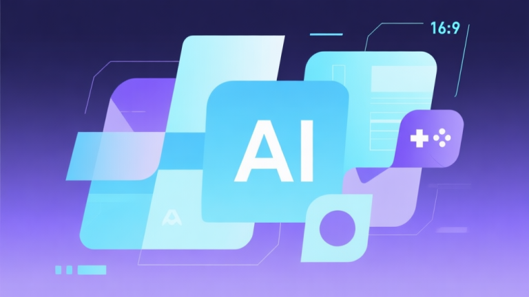 自动生成图片: Abstract geometric composition with overlapping shapes representing AI and gaming, soft futuristic colors like cyan and purple, modern minimal style, professional tech concept illustration high quality illustration, detailed, 16:9