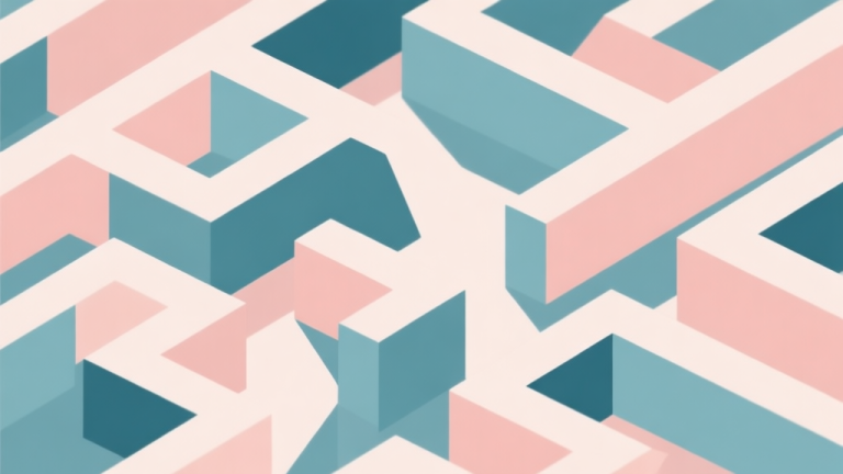 自动生成图片: Abstract geometric composition with overlapping shapes forming a maze-like path, soft pastel colors, modern minimal style, representing logic and puzzle solving high quality illustration, detailed, 16:9