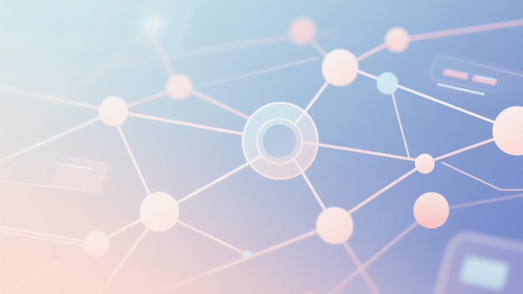 Abstract network nodes connected by lines, soft color scheme, clean minimal illustration, modern digital concept, representing multiplayer online gaming trends high quality illustration, detailed, 16:9