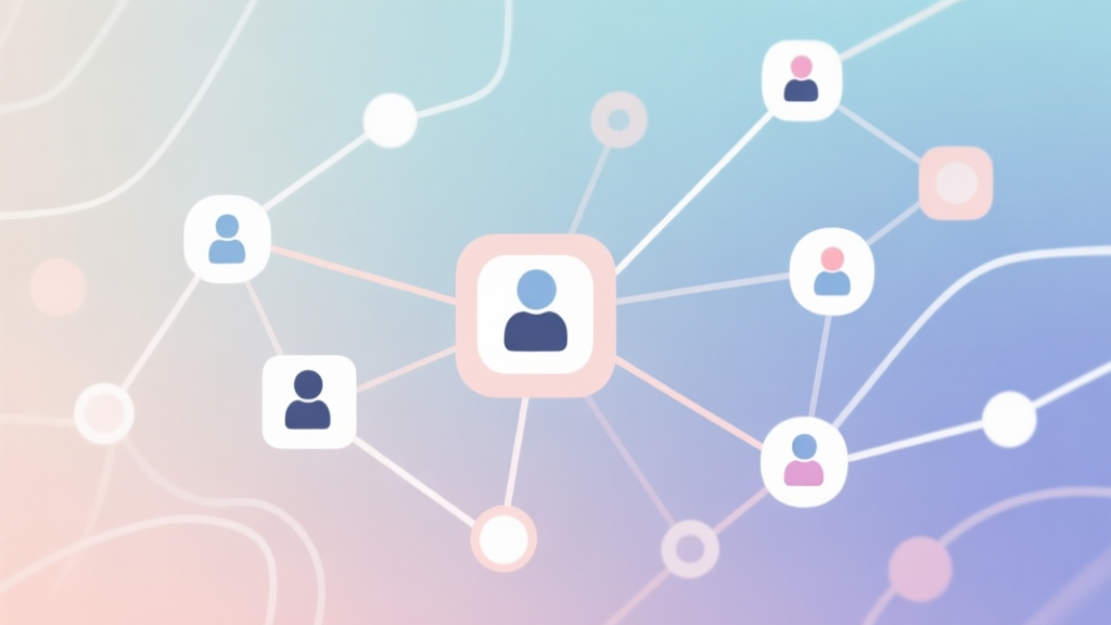 Abstract network nodes connected by lines, soft color scheme, clean minimal illustration, modern digital concept of gaming community and personalization high quality illustration, detailed, 16:9