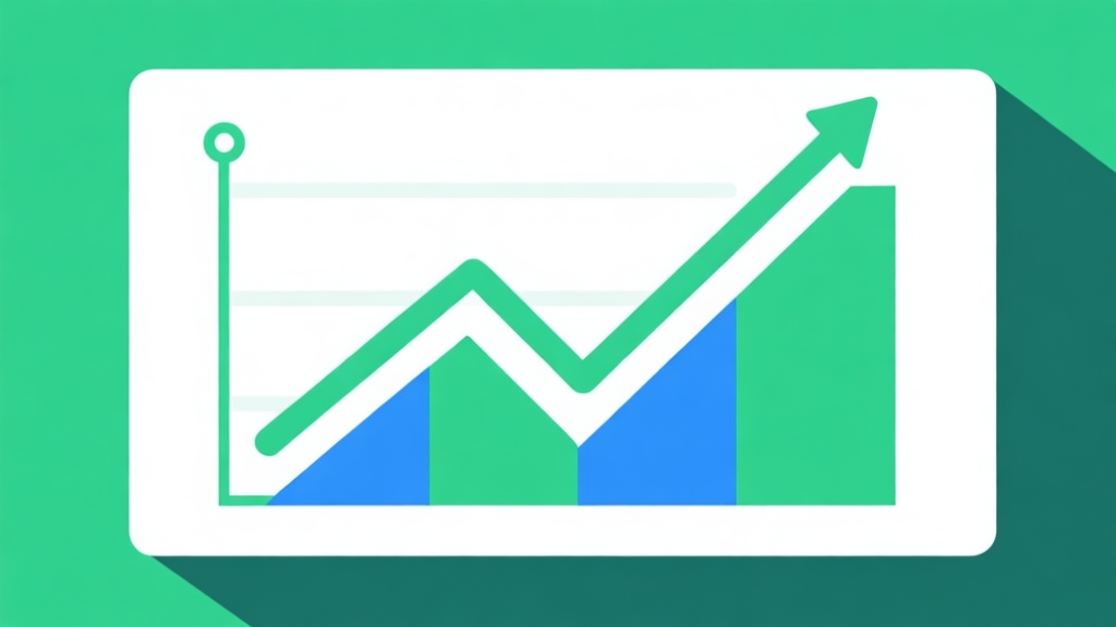 Upward trending graph with simple geometric elements, green and blue color palette, clean business infographic style, minimal design high quality illustration, detailed, 16:9