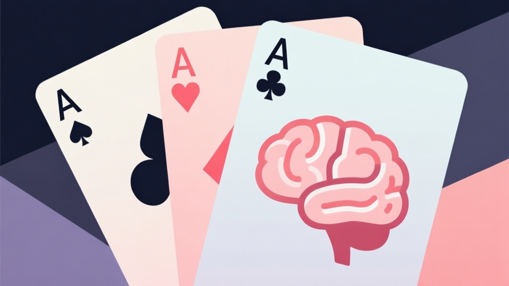 Abstract geometric composition with overlapping playing cards and brain icon, soft pastel colors, modern minimal style, professional concept of gaming and cognitive exercise high quality illustration, detailed, 16:9