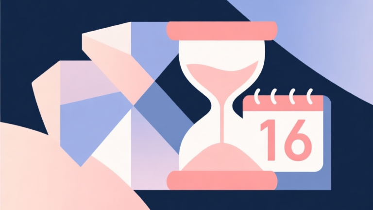 自动生成图片: Abstract geometric composition with overlapping shapes forming a stylized hourglass and calendar date, soft pastel colors, modern minimal style, professional business concept illustration for a countdown high quality illustration, detailed, 16:9