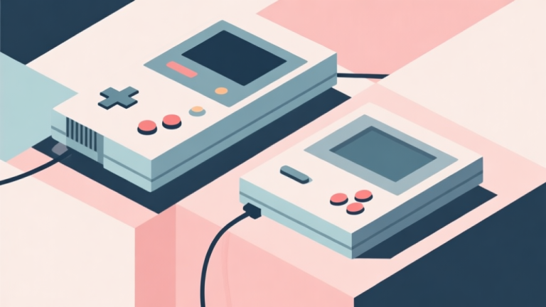 自动生成图片: Abstract geometric composition with overlapping shapes representing old and new game consoles, soft pastel colors, modern minimal style, professional business concept illustration of nostalgia trend high quality illustration, detailed, 16:9
