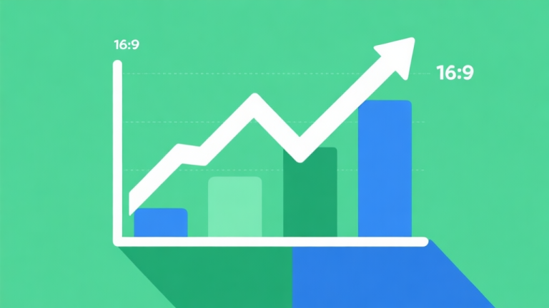 自动生成图片: Upward trending graph with simple geometric elements, green and blue color palette, clean business infographic style, minimal design, representing market growth and trends high quality illustration, detailed, 16:9
