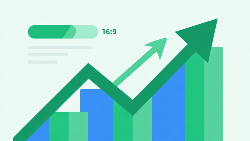 Upward trending graph with simple geometric elements, green and blue color palette, clean business infographic style, minimal design, representing market growth high quality illustration, detailed, 16:9