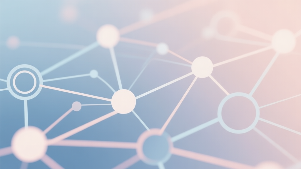 Abstract network nodes connected by lines, soft color scheme, clean minimal illustration, modern digital concept representing trends and connections high quality illustration, detailed, 16:9