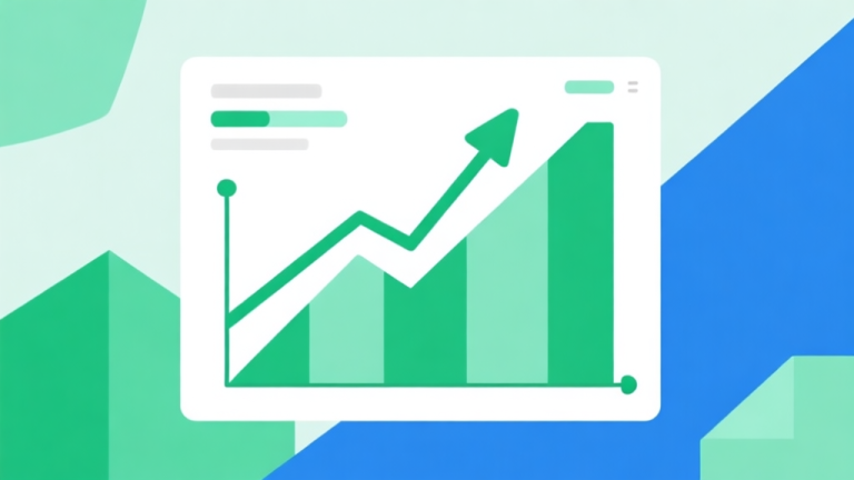自动生成图片: Upward trending graph with simple geometric elements, green and blue color palette, clean business infographic style, minimal design, representing market growth high quality illustration, detailed, 16:9