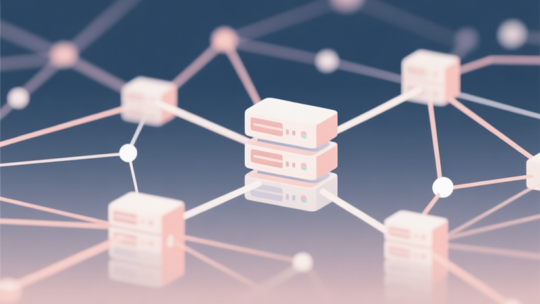 自动生成图片: Abstract network nodes connected by lines, soft color scheme, clean minimal illustration, modern digital concept representing server launch and connectivity high quality illustration, detailed, 16:9