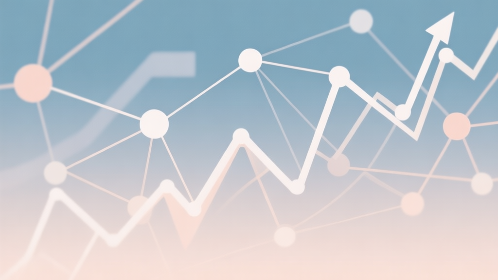 Abstract network nodes connected by lines, soft color scheme, clean minimal illustration, modern digital concept representing market trends and connections high quality illustration, detailed, 16:9