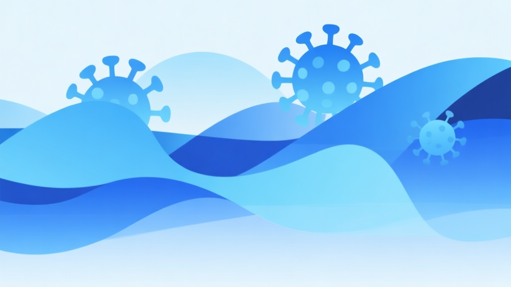 Abstract geometric composition with overlapping shapes in water-like blue gradients, clean minimal style, representing viral trend waves and digital popularity high quality illustration, detailed, 16:9